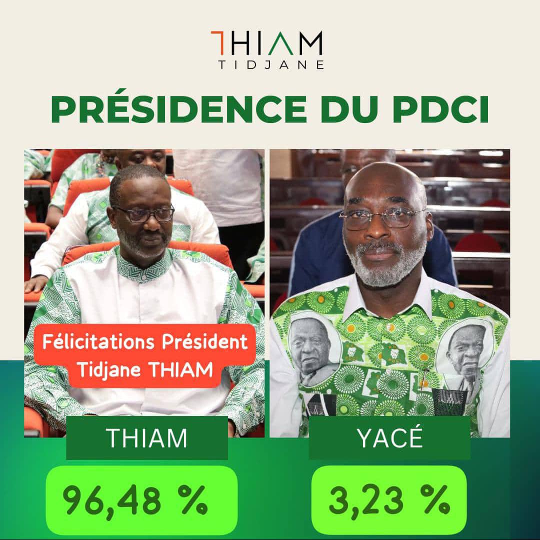 PDCI-RDA / Fini les tumultes, Tidjane Thiam élu président du parti avec 96,48% et 2025 en objectif
